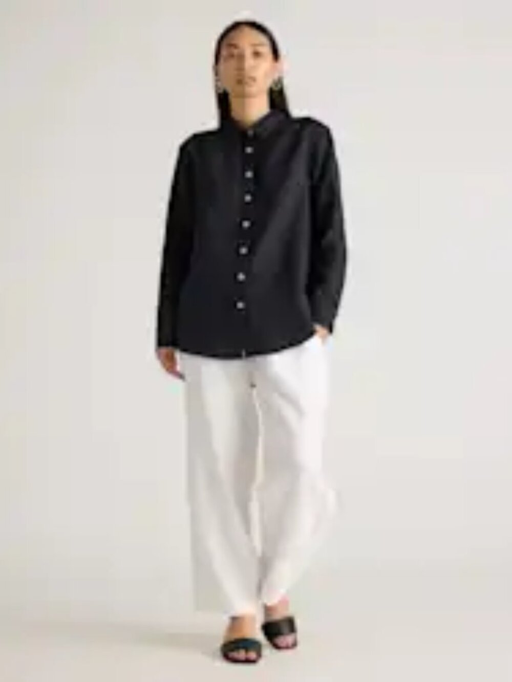 QUINCE 100% European Linen Long Sleeve Shirt Medium, Black